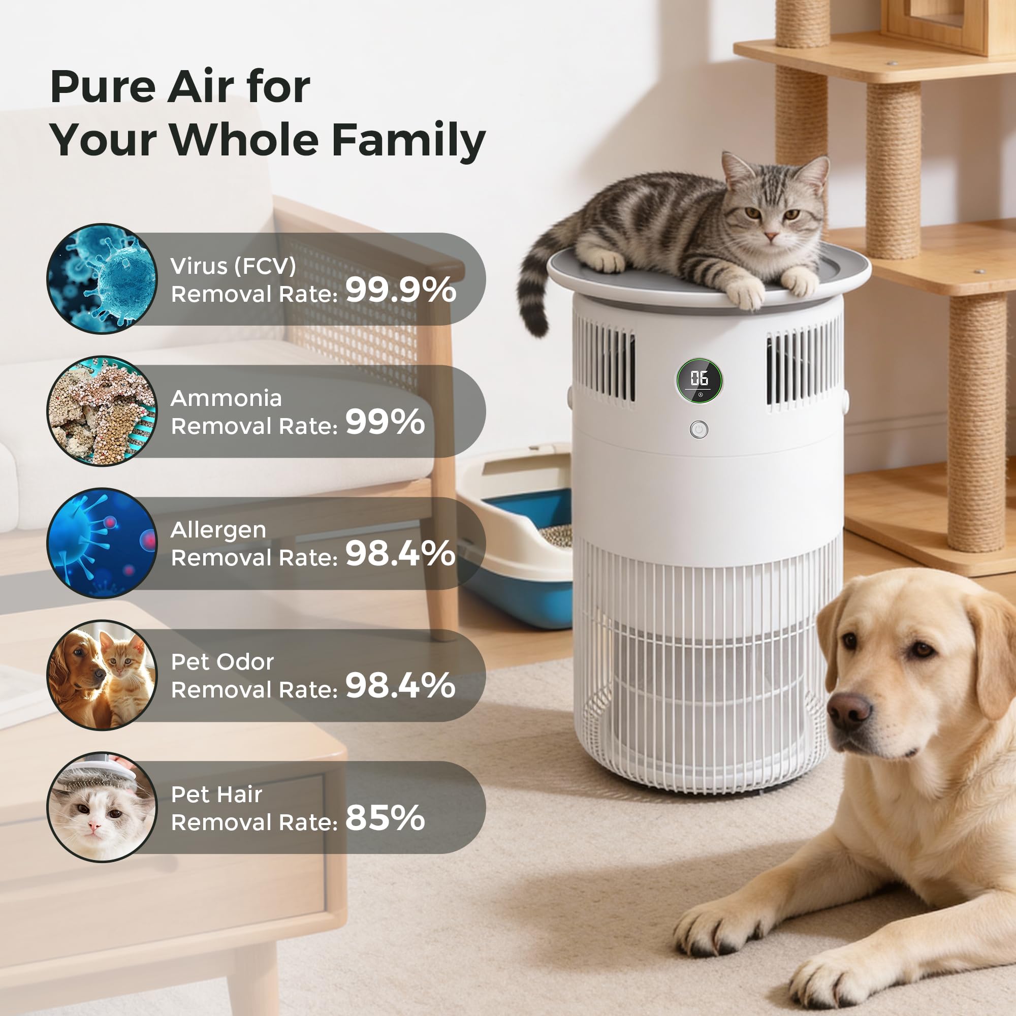 Airdog Purificadores de aire P50 para mascotas domésticas con filtros lavables que cubren hasta 1290 pies cuadrados, limpiador de aire para pelos de mascotas, alergias a olores de caspa, sueño
