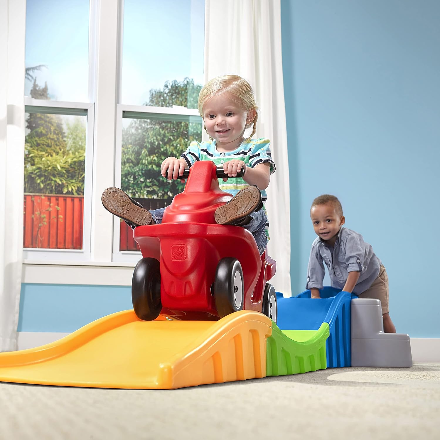 Amazon Com Step2 Anniversary Edition Up Down Indoor Outdoor Roller Coaster Toy W Car Toys Games