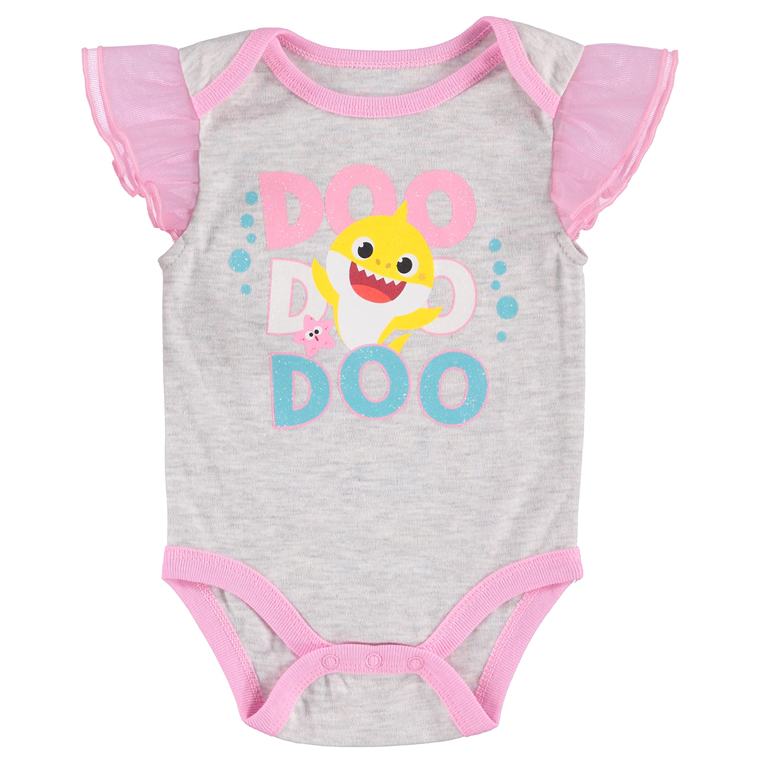 Baby Shark Infant Baby Girls' One Piece Bodysuit with Pull on Pant and Attached Tutu Skirt, Grey/Pink/Yellow, 24 Months