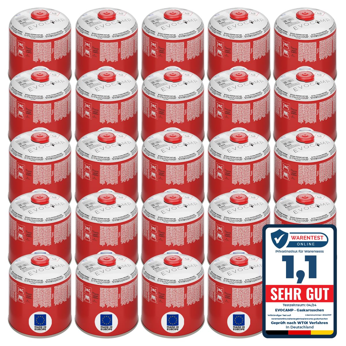 24x Butangas Kartuschen 500g, Schraubkartusche mit Butan/ Propan Gas 899 ml, Gaskartusche EN417, Ventilkartusche mit Schraubverschluss, Gas Kartusche mit Camping Gas, Gaskartuschen Schraubventil