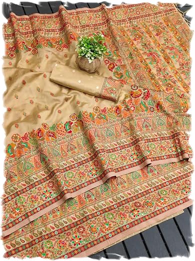 Panzora Woman's Pasmina Silk Weaving Work Saree With Blouse Piece