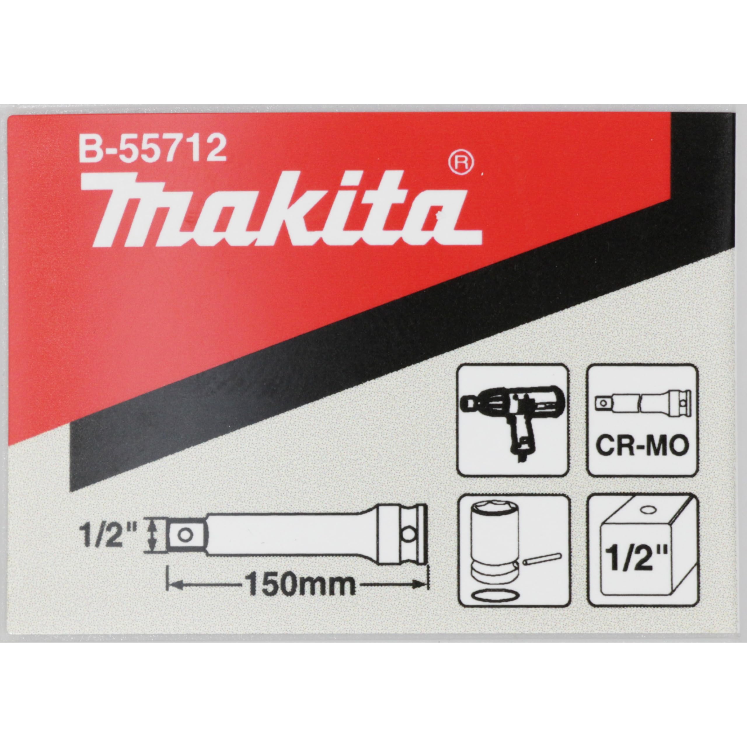Makita B-55712 150mm 1/2" Socket Extension, Black - Image 2