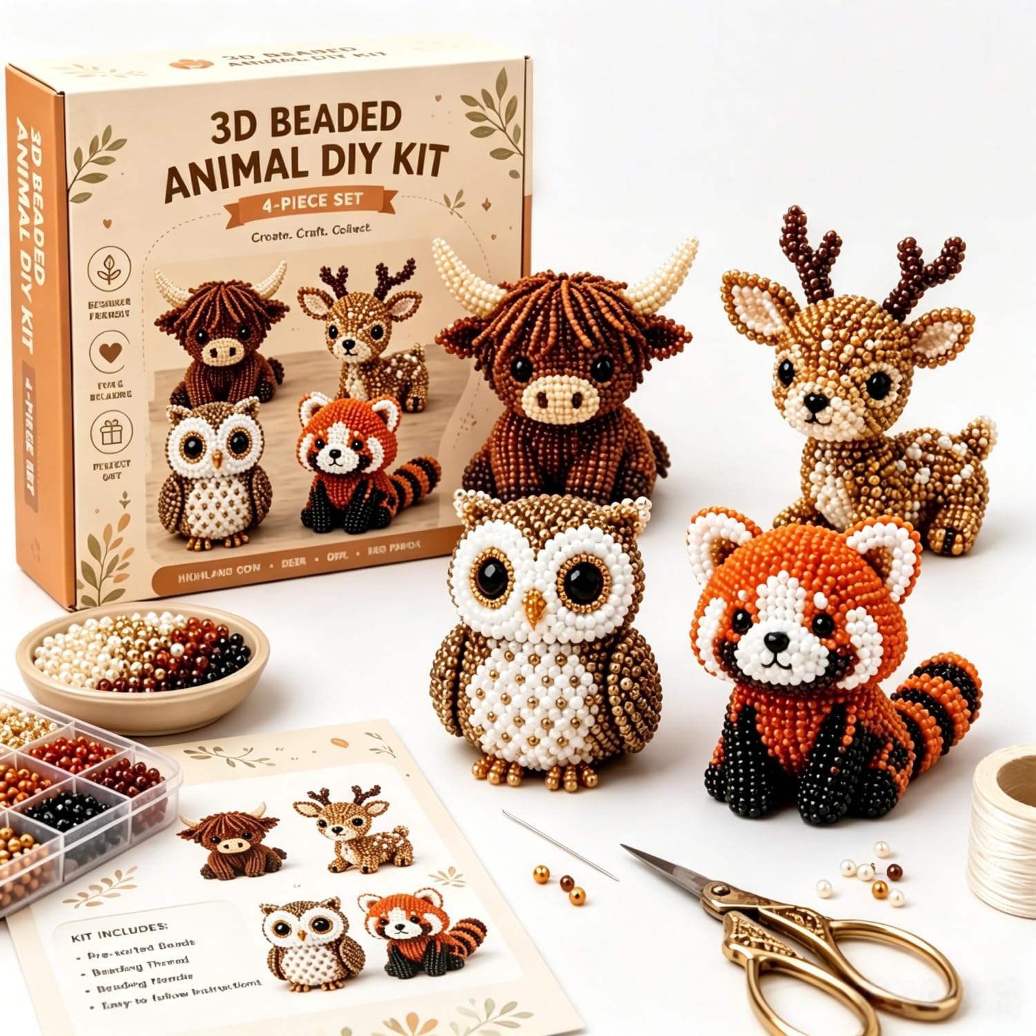 qixiang 3D Beaded Animal DIY Kit，Animals Craft Set with Colorful Beads and Instructions,for Adults Teens Beginners