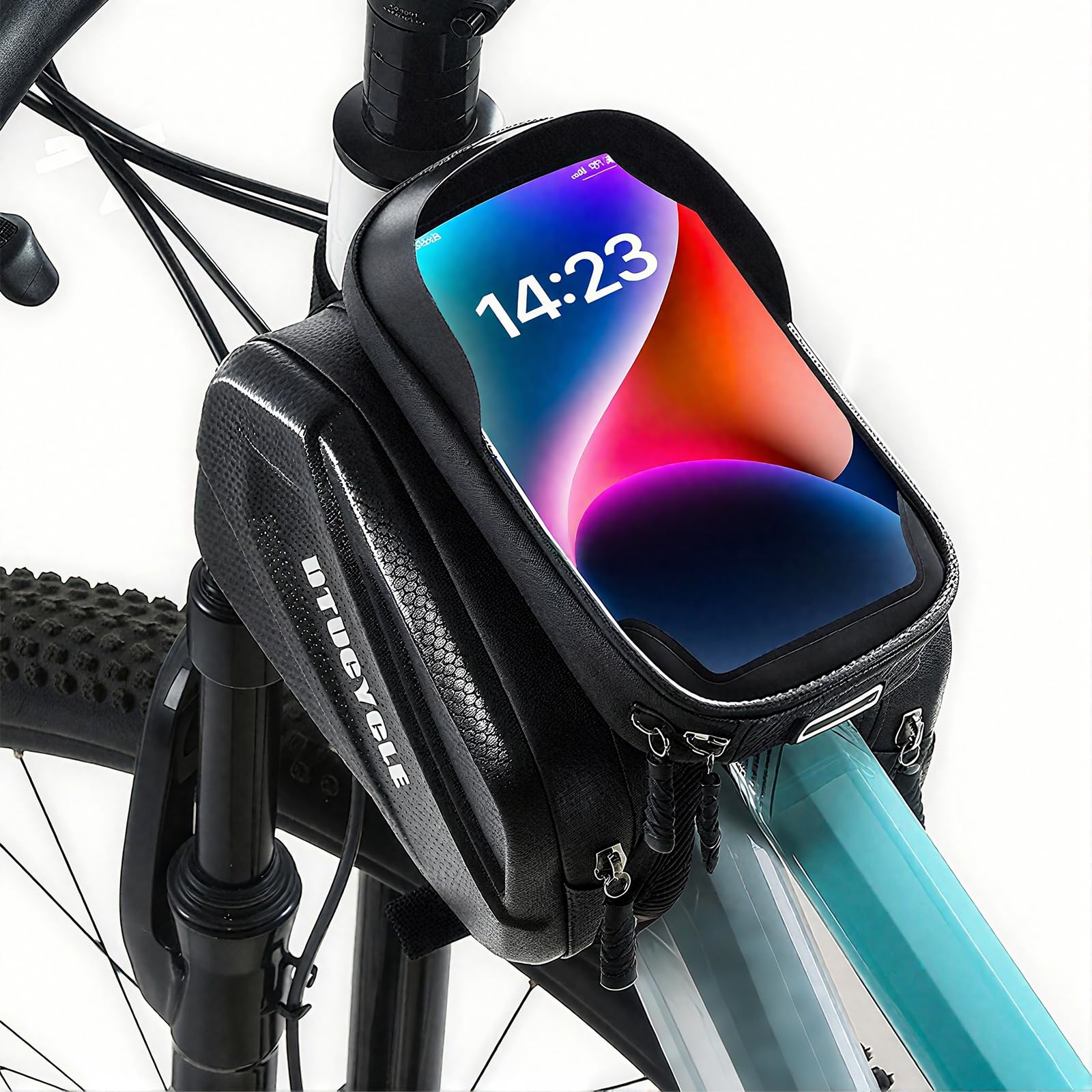 Borsa Telaio Bici Impermeabil, 2L Capacità Borsa Cellulare Manubrio Biciclette, con Touch Screen in TPU per Smartphone Fino a 7" per Bicicletta Elettrica, MTB