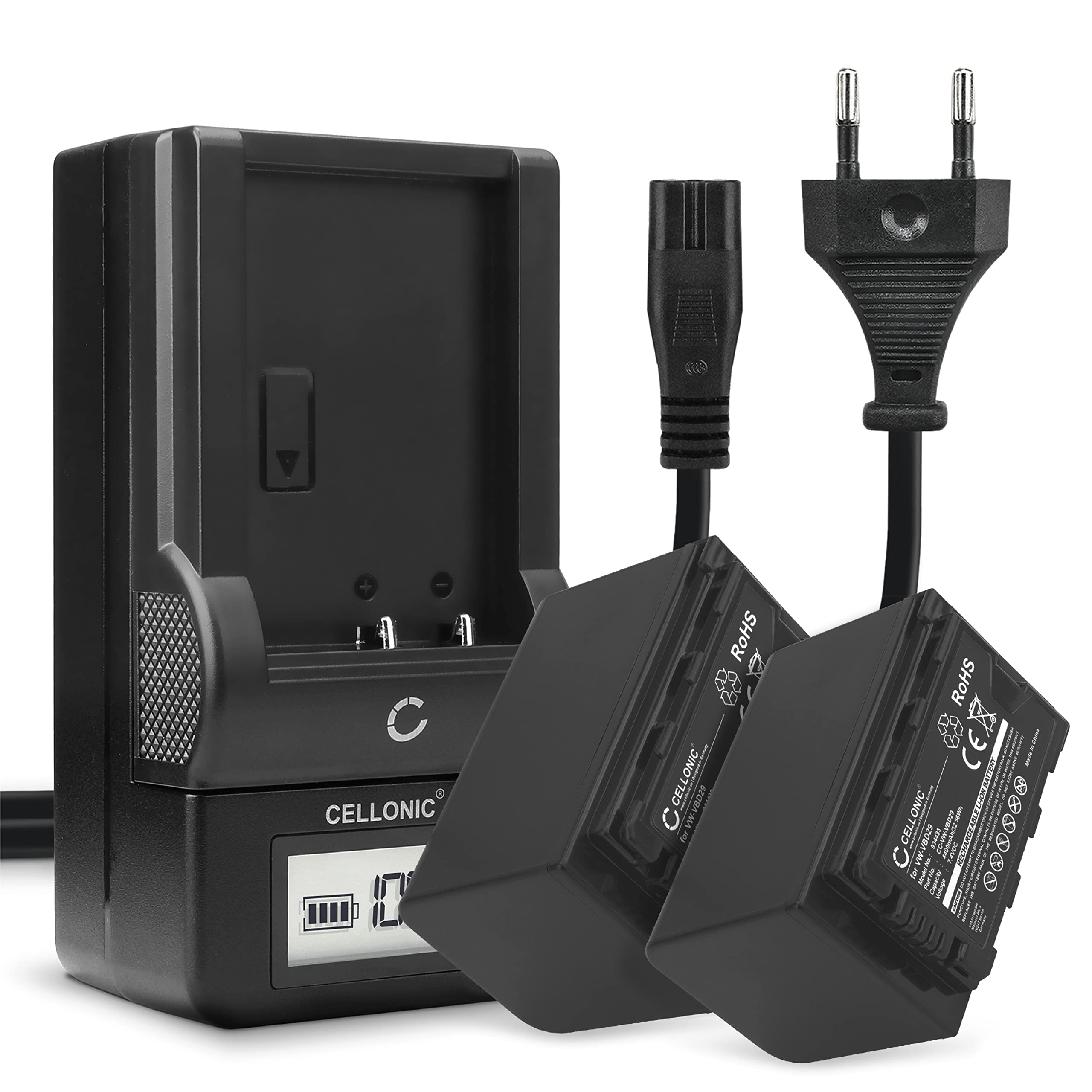 CELLONIC 2X Batería para Cámara Compatible con Panasonic HC-X1000, HC-MDH3, AG-AC8, CGA-D54 - (4400mAh, 7.4V) + Cargador