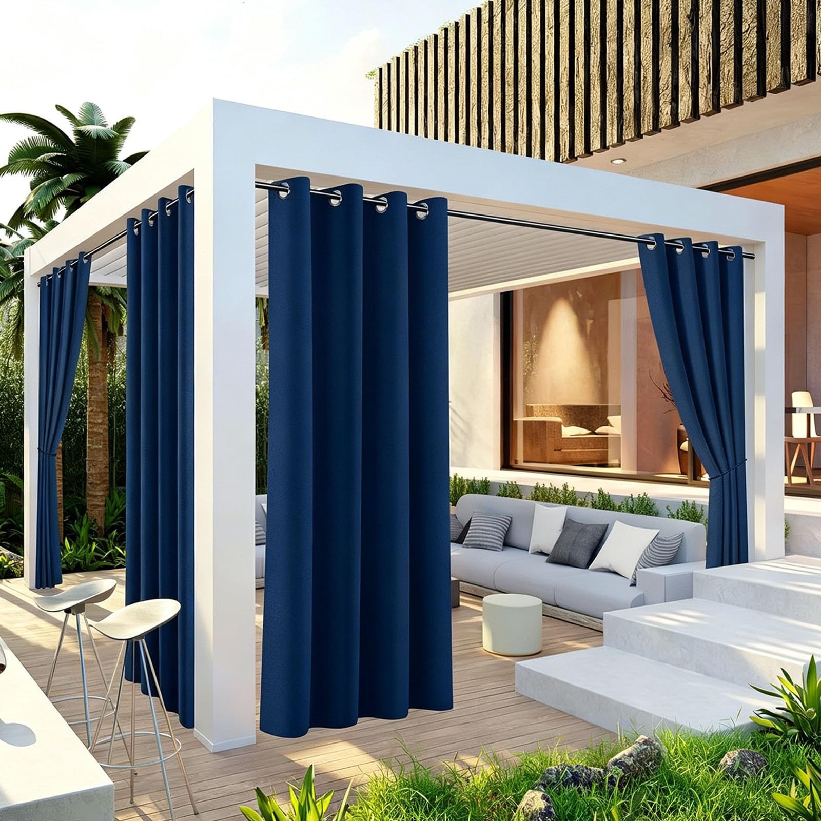Zasłony Zewnętrzne 80 x 250 cm Zasłony Tarasowe, Odporne Na Warunki Atmosferyczne, Nieprzezroczyste, Chroniące Przed Słońcem Wodoodporne Do Patio I Altany, Granatowy