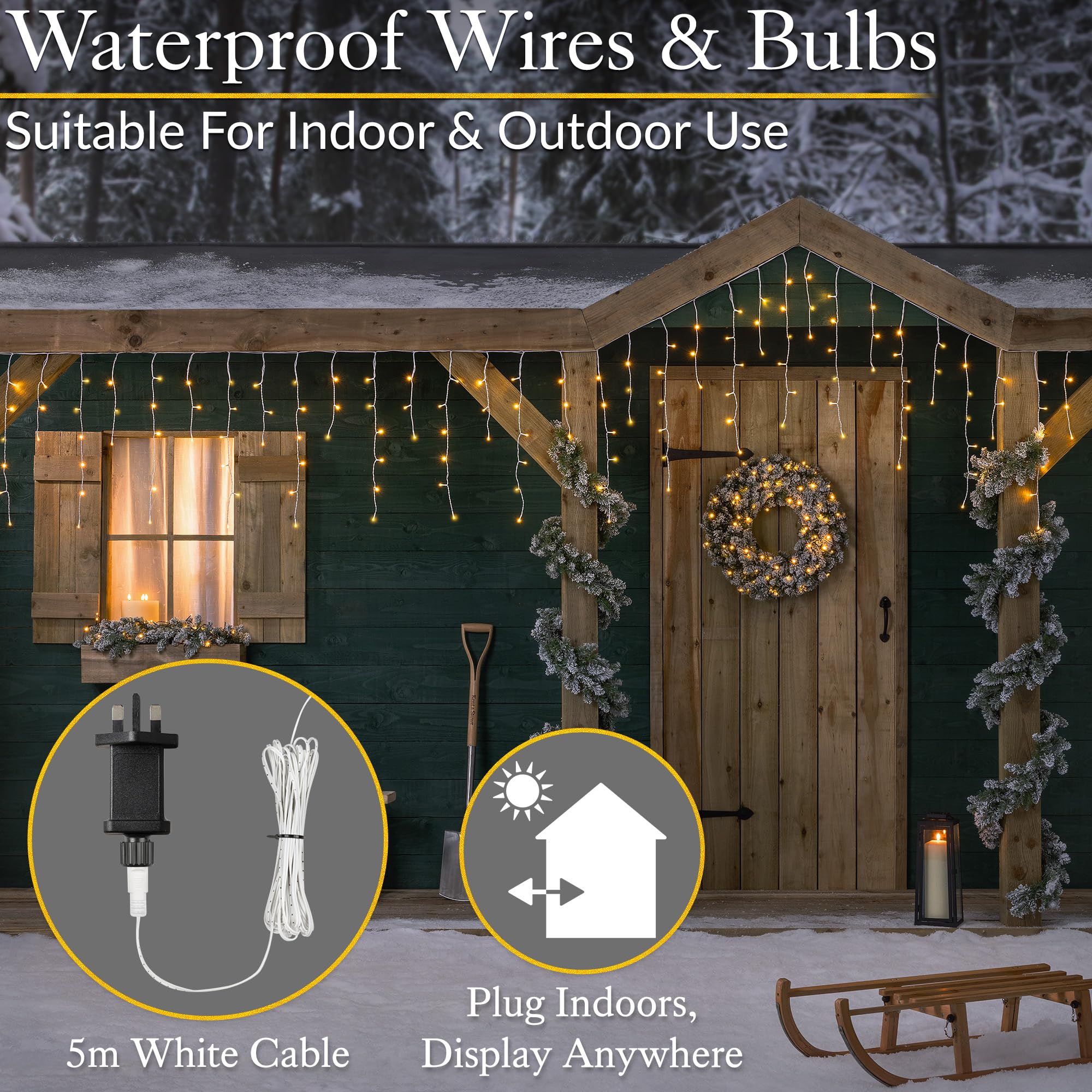 CHRISTOW Hanging Icicle Christmas Lights, 240 Warm White LED, 7.5m Lit Length, Indoor & Outdoor, Mains Powered with Timer - Image 4