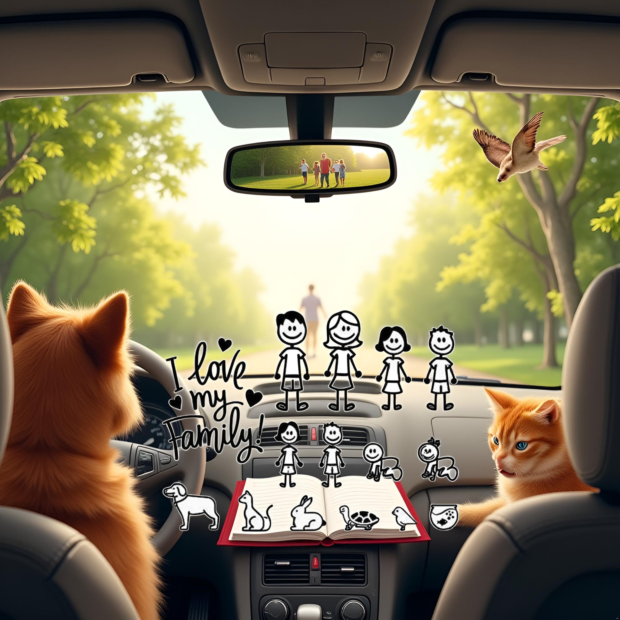 I Love My Family Car Decal - White Pet Family Sticker For Windows & More