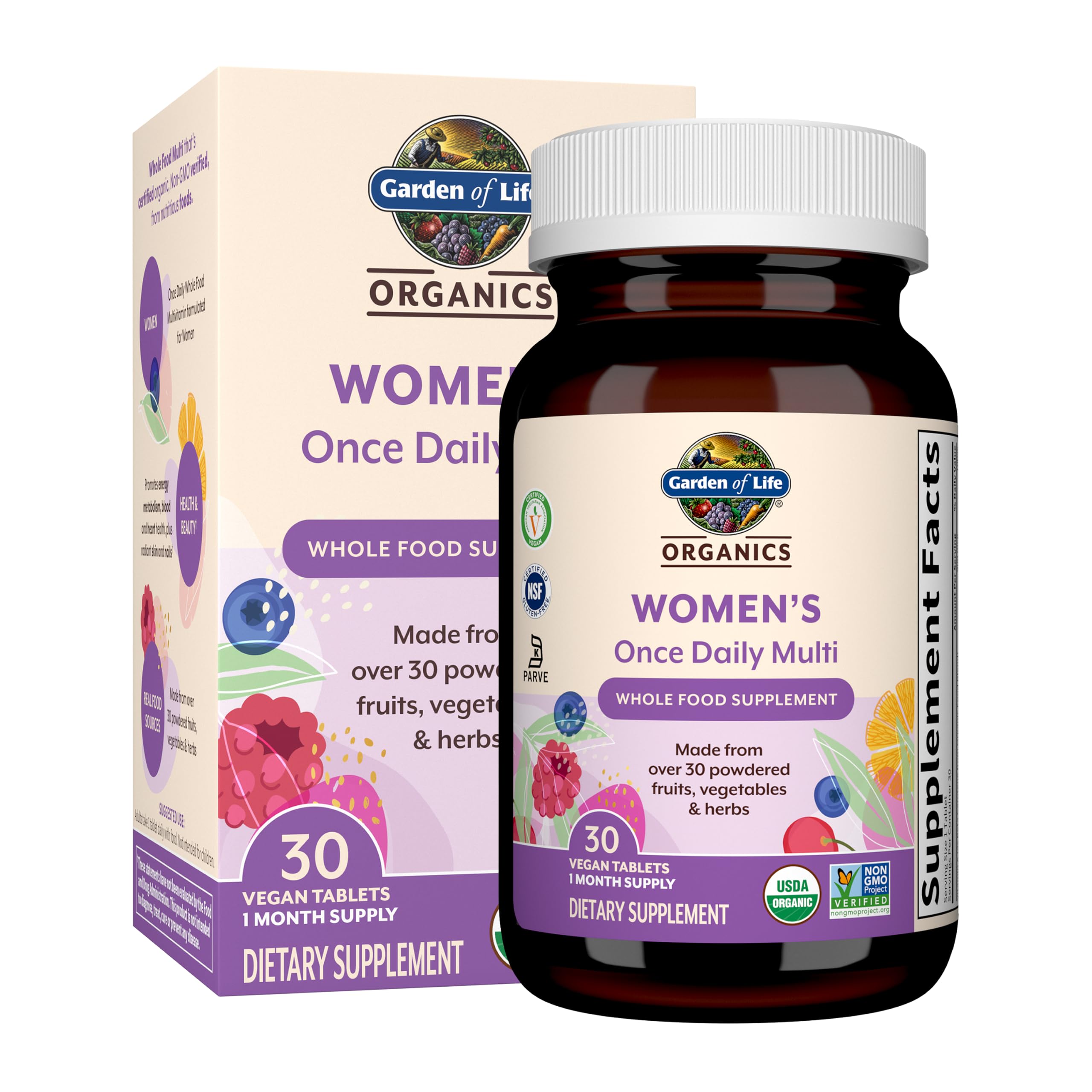Garden of Life Organics Women's Once Daily Multivitamin, 30 Tablets