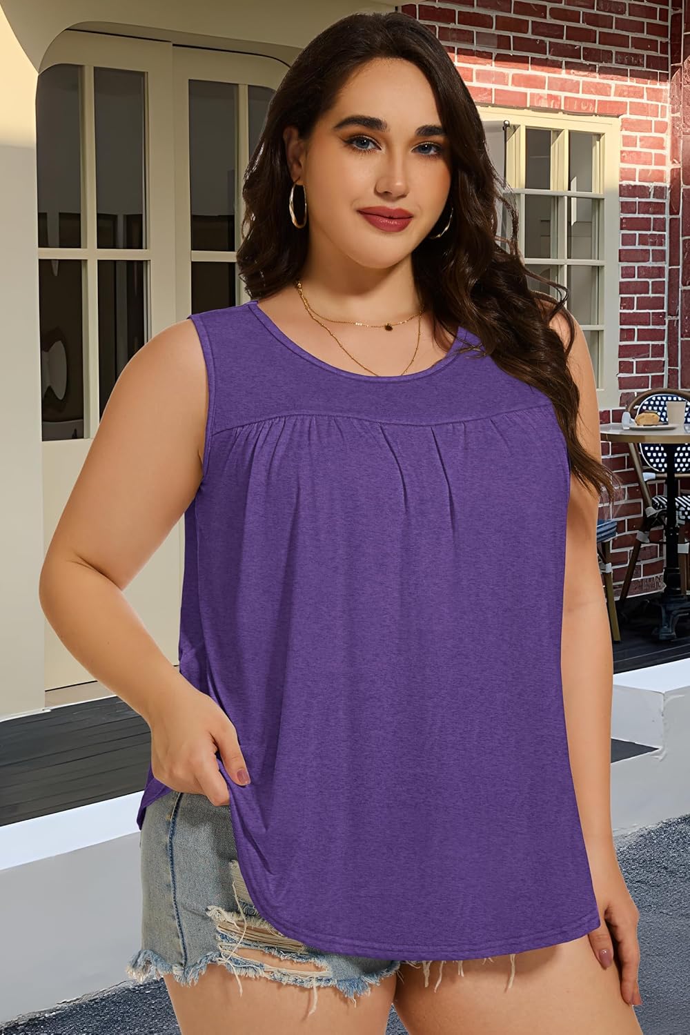 Women Plus Size Tank Top Casual Summer Tops Loose Fit Sleeveless T Shirts Trendy Crewneck Tunic Tees - Image 2