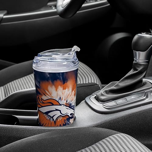 Miniatura 291 de Rico Industries NFL - Vaso de purpurina acrílica de 24 onzas con tapa con bisagras, vaso de doble pared con licencia oficial y popote Tie Dye