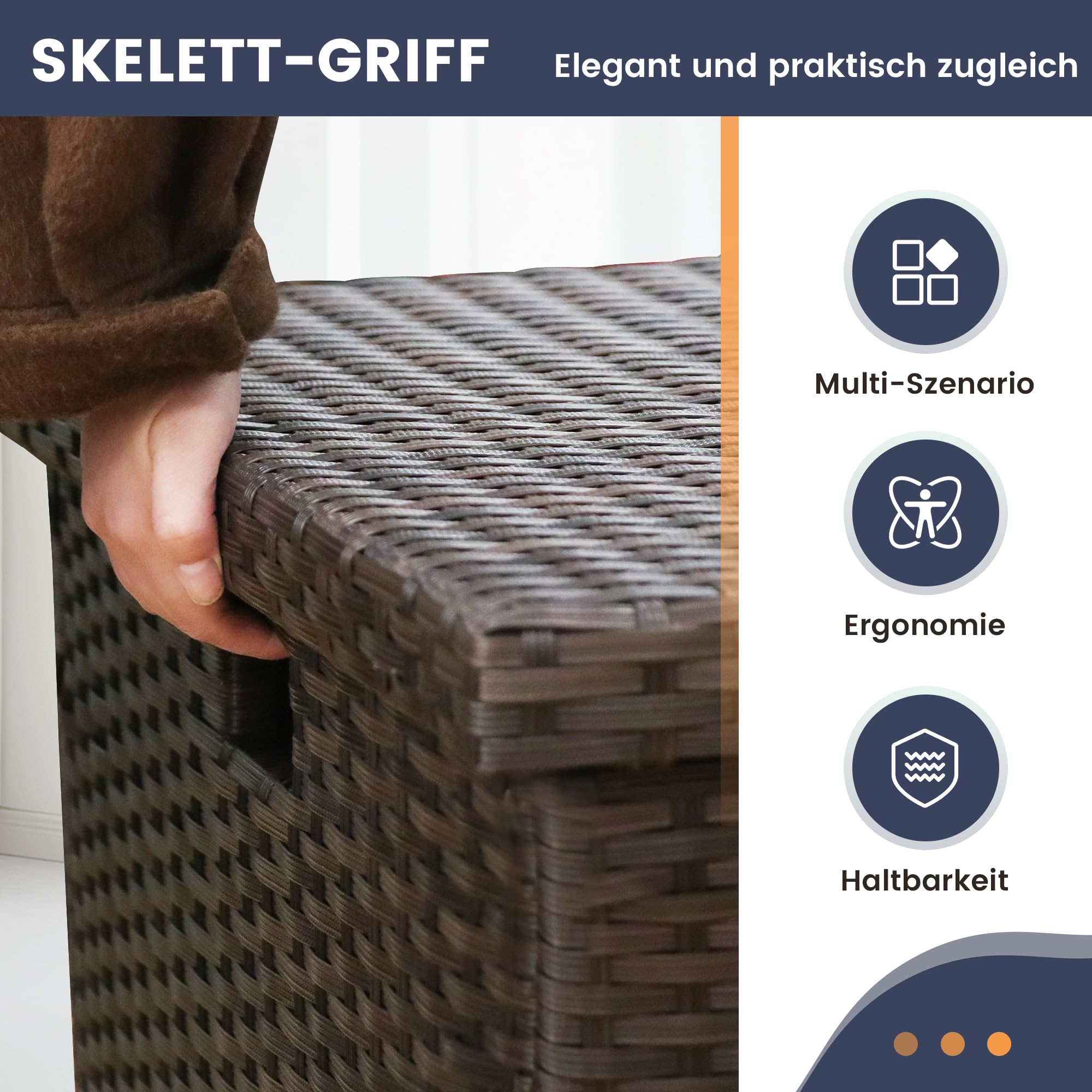 UDPATIO Gartenbox Wasserdicht 870L, Aufbewahrungsbox Garten XXXL, Auflagenbox Wetterfest, Kissenbox Outdoor mit Deckel, Gasdruckfedern, ideal für Garten, Terrasse & Balkon | Braun