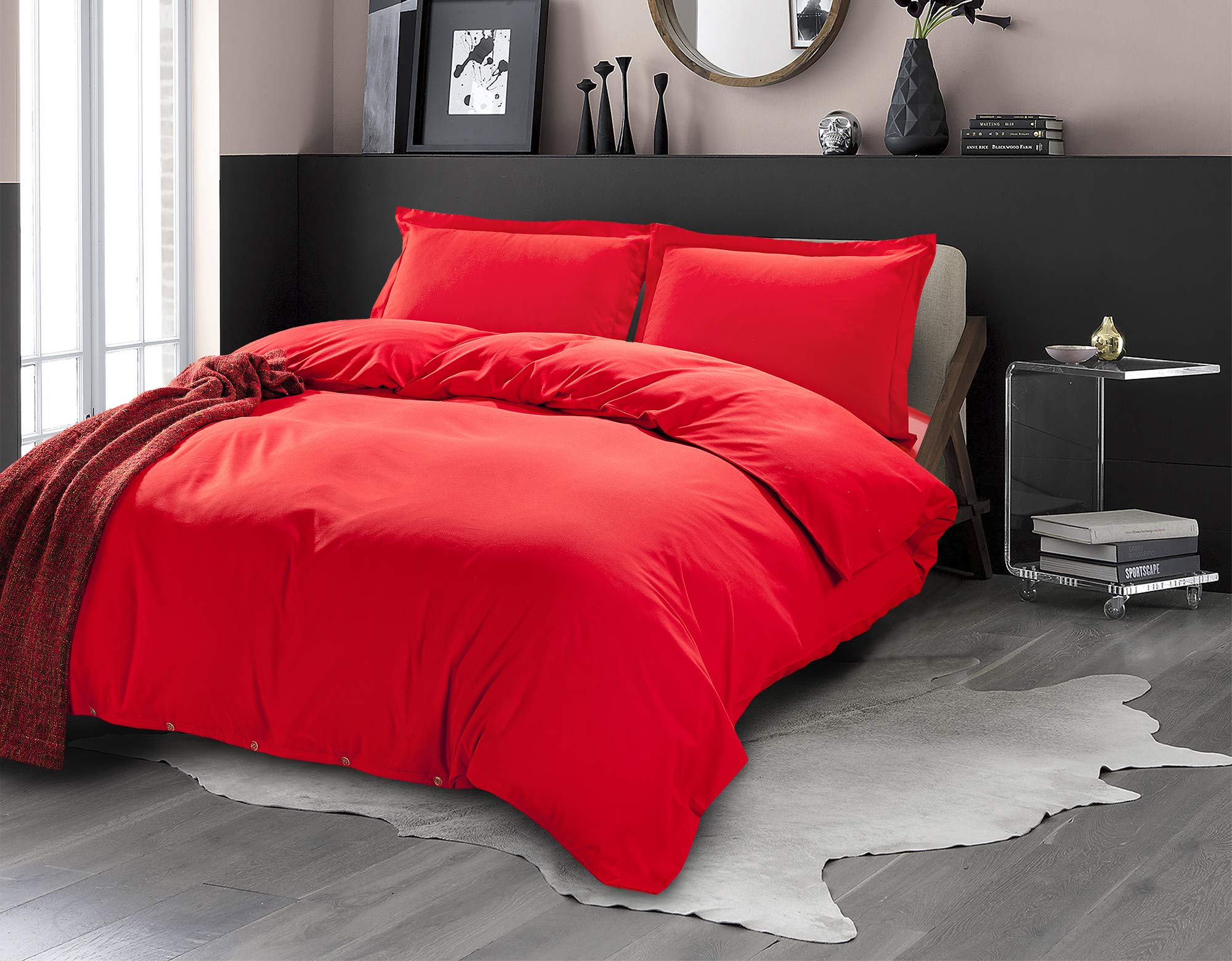 Elegant Comfort Ultra Soft 3-Piece Duvet Cover Set - 1500 Premium Hotel Quality Microfiber, Wrinkle and Fade Resistant 3PC Duvet Cover Set, Full/Queen, Red