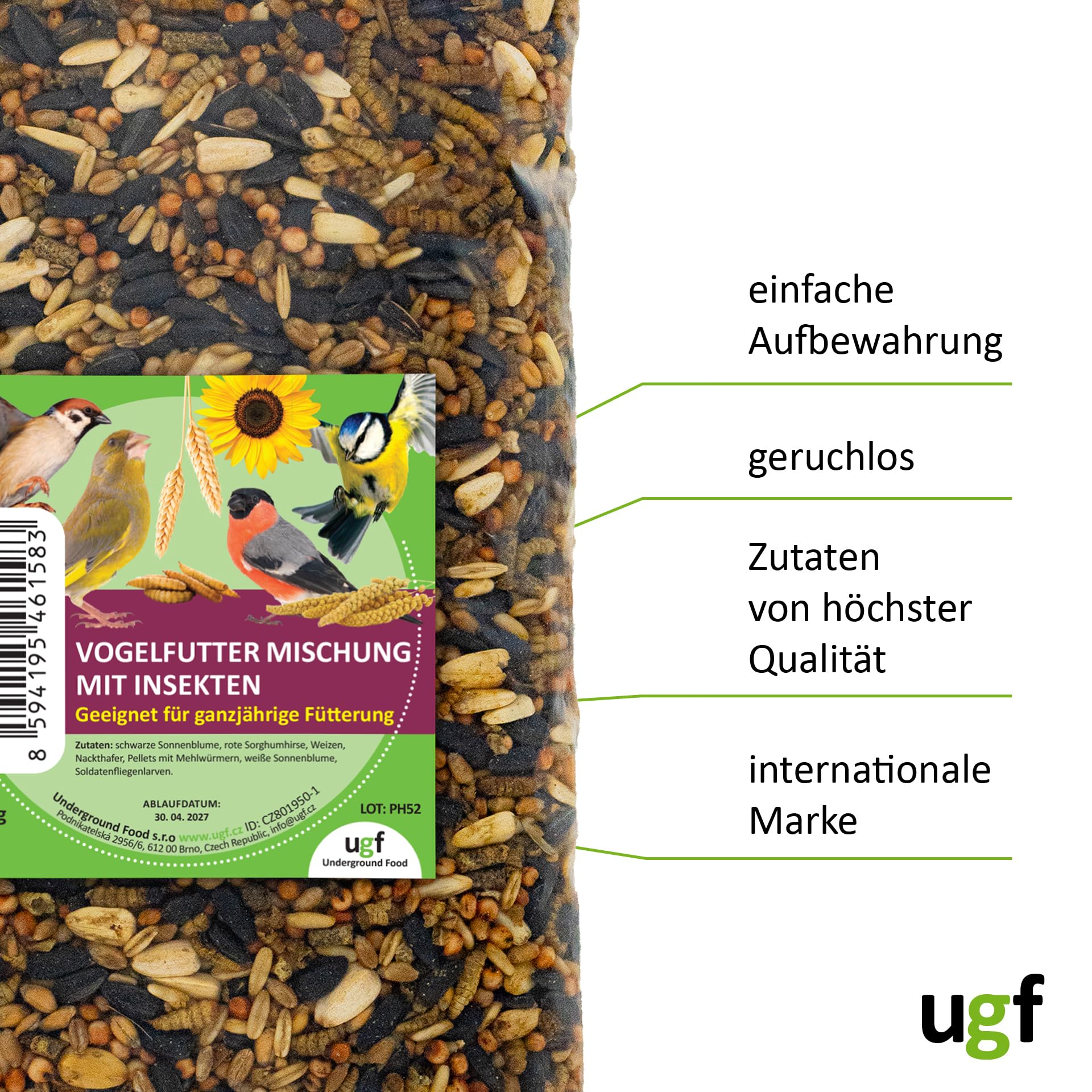 Nourriture pour oiseaux sauvages 800 g graines de tournesol larves mouches soldats granulés vers de farine