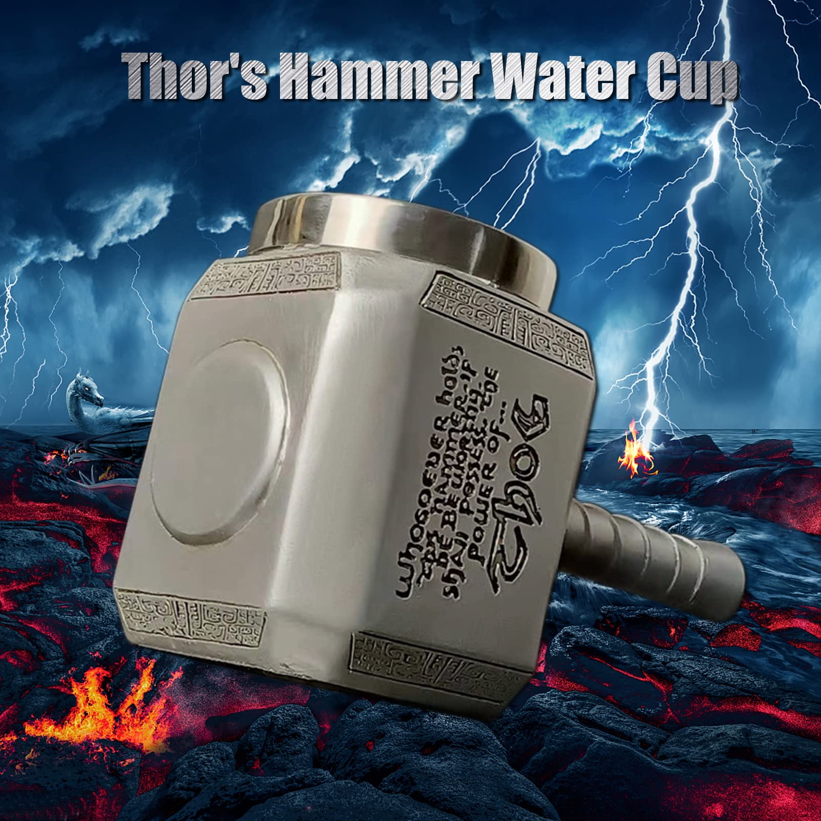 ZONSUSE Tasse a Cafe Marteau de Thor Inox,Mug Personnalisé Thor, Verre a Biere Original, Chope à Bière, Cadeau Amusants Personnalisés pour Hommes Femmes Famille Enfants Amis Collègues 450 ml (Argent