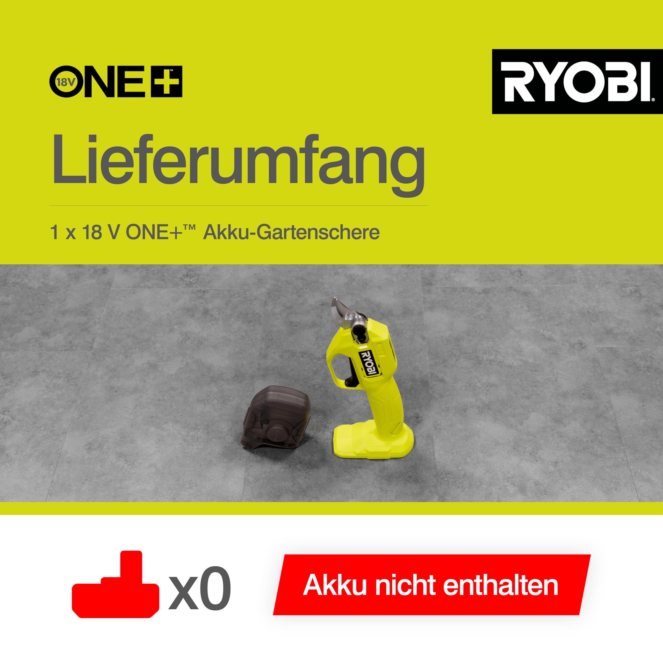 RYOBI 18 V ONE+ Akku-Gartenschere RY18SCA-0 (25 mm Schnittkapazität, 2,5 Sekunden für einen Schnittvorgang, SK5-Stahlklingen, ohne Akku und Ladegerät)