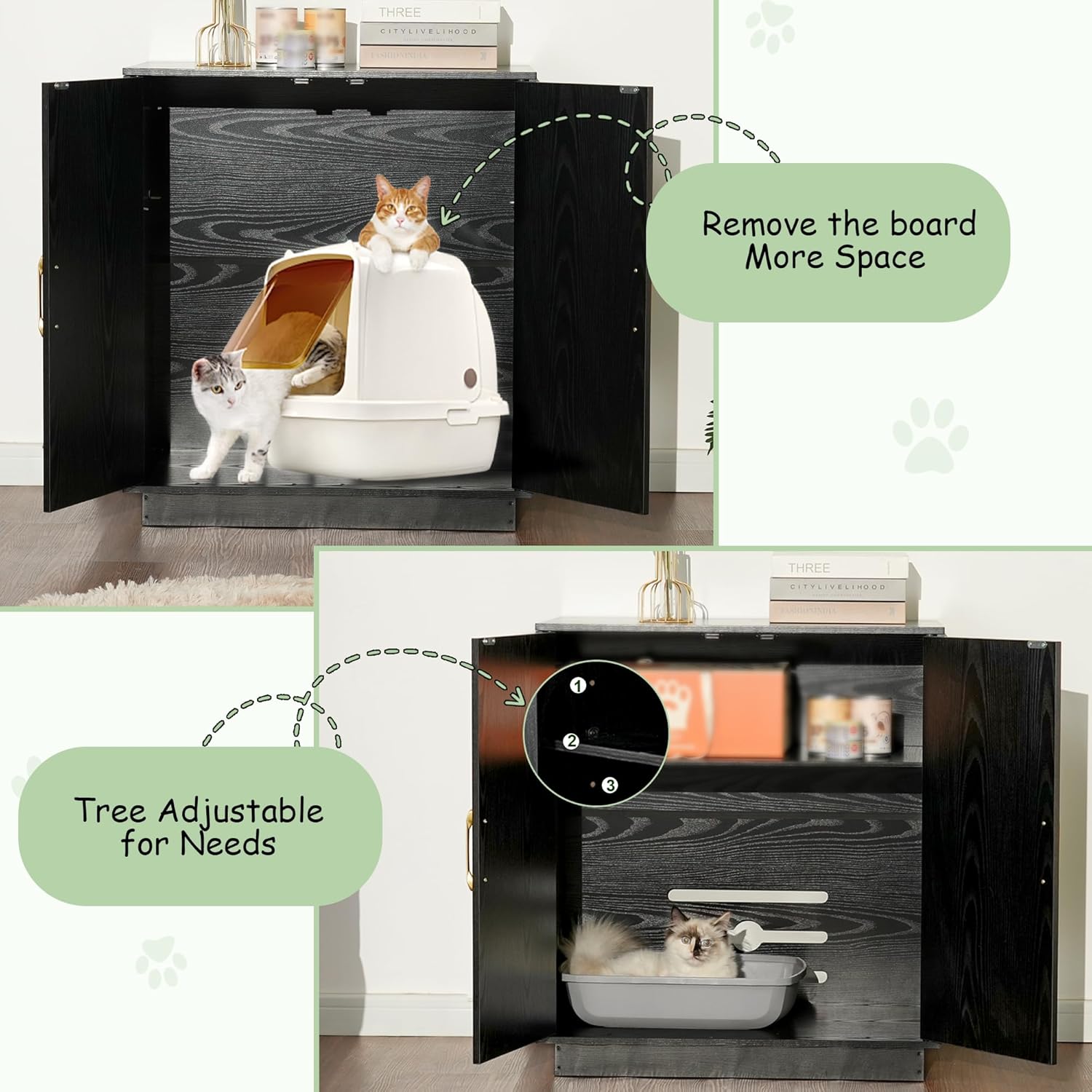 Gitelsnour Cat Litter Box Enclosure, 30.9'' High Large Cat Litter Box Furniture, Modern Cat Litter Box Enclosure Furniture with Hidden Storage, Side Table, End Table, Black... - Image 4