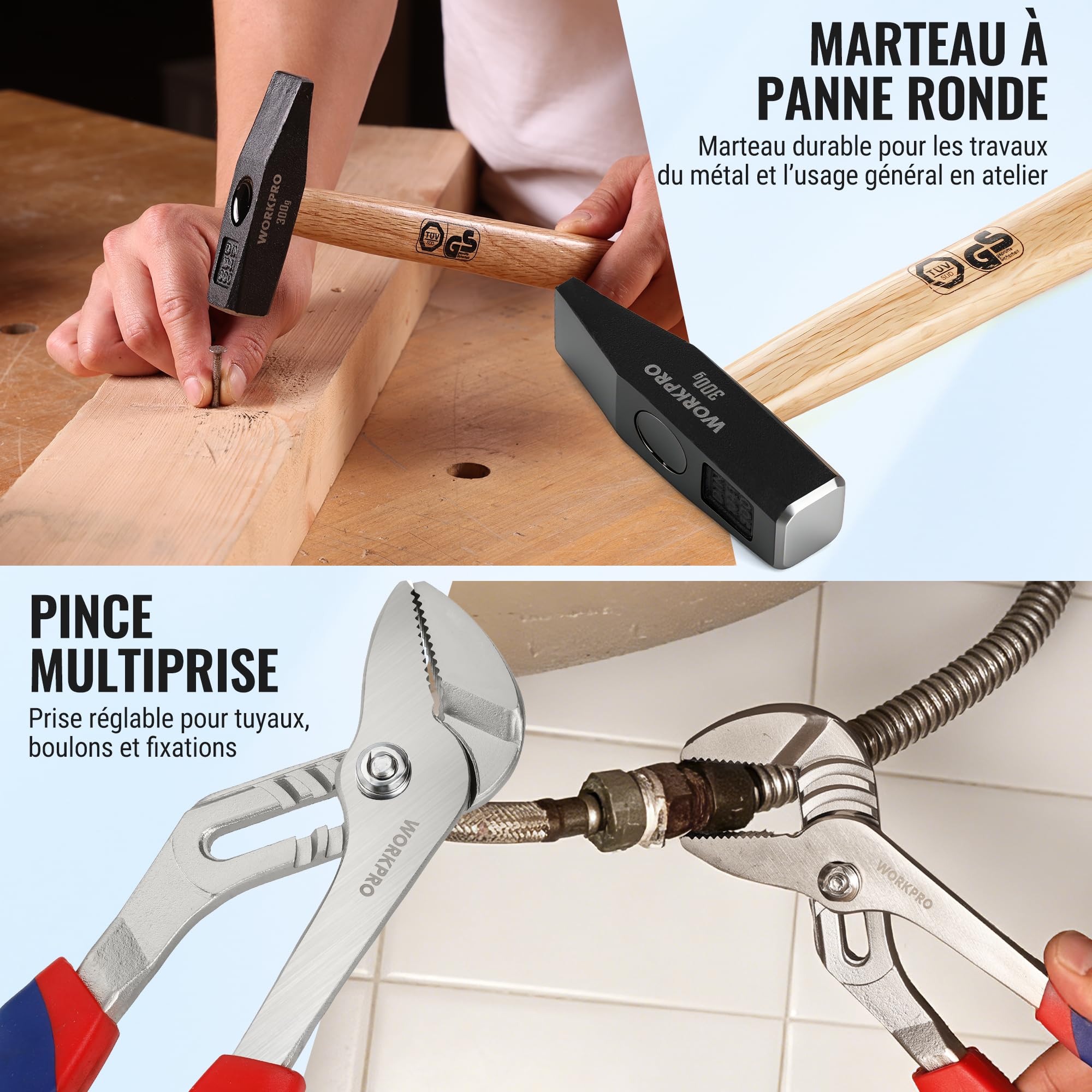 WORKPRO Caisse à Outils Complete Professionnelle | avec Mallette en Aluminium, Boite à Outils Complete pour Réparation Dommestique ou de Travail 119 Pièces