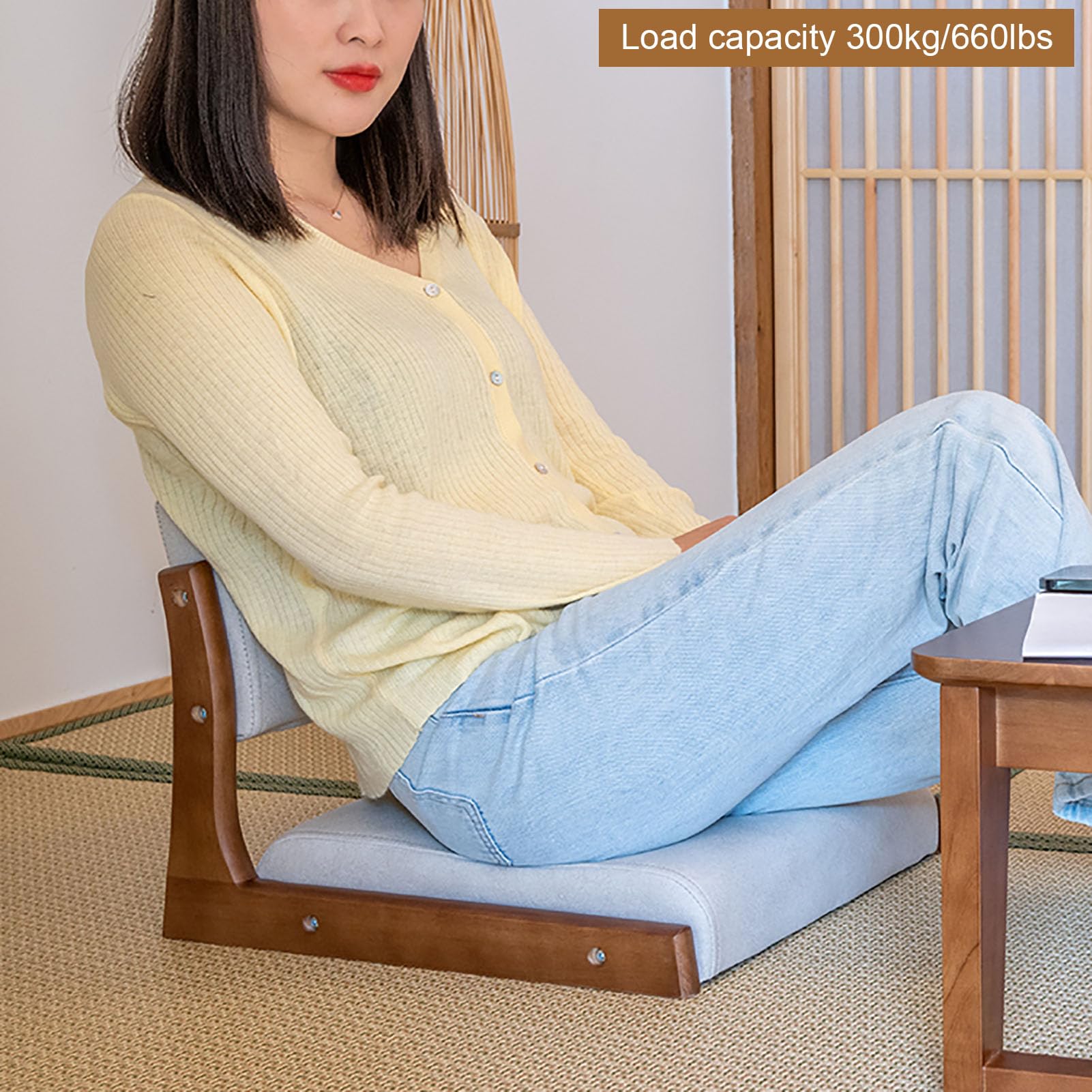 Silla de suelo sin patas con respaldo, cojín tatami de estilo japonés para meditación, sala de estar y asientos de juego, diseño cómodo y compacto