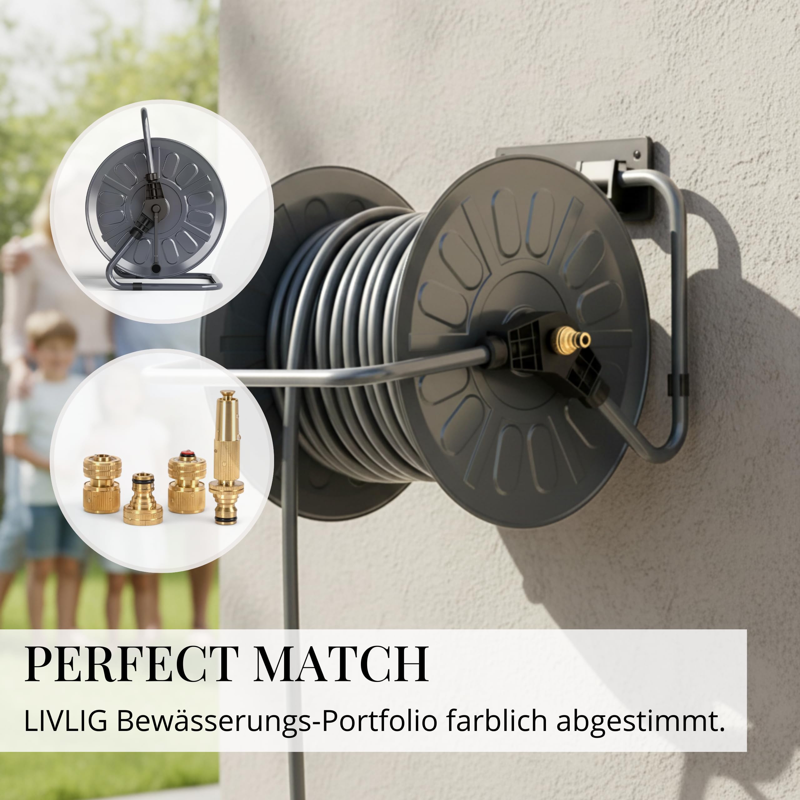 LIVLIG Gartenschlauch 30m, flexibler Premium Wasserschlauch aus 60 Prozent Recyclingmaterial, UV beständig, knickfest, Design Gartenschlauch 1/2 Zoll in Anthrazit