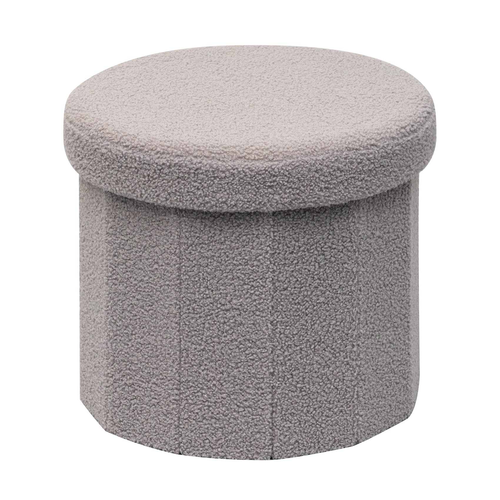 B FSOBEIIALEO Storage Ottoman Cube, Round Ottomans with Storage Foot Stool Footrest for Lving Room, Boucle Ottoman Seat for Dorm Room,Faux Teddy Fur, Grey 15"x15"x15"