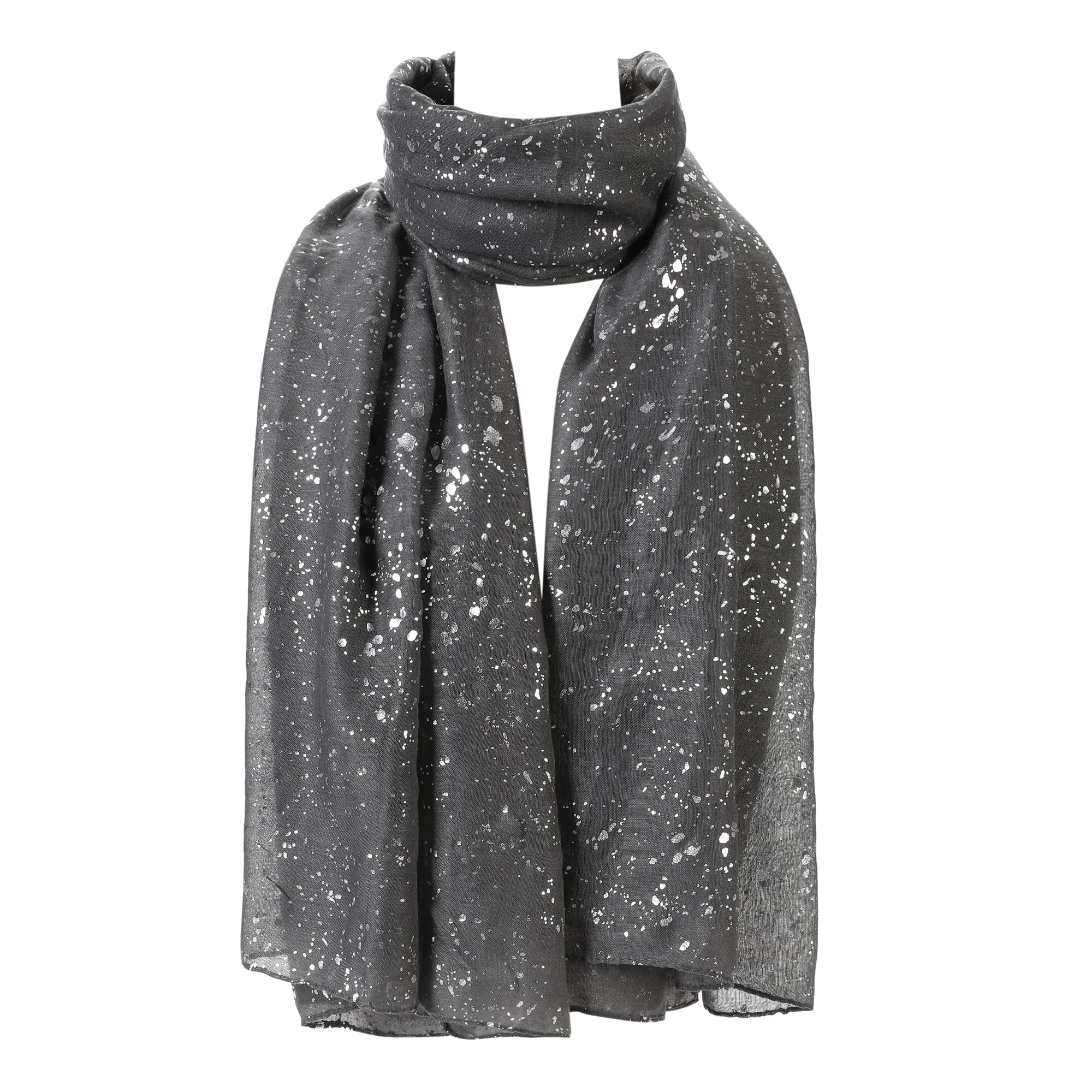 London Scarfs Women's Silver Sparkle Grey Silver Gold Glitters Shimmer Foil Stars Scarf Shawl Wrap (Silver Sparkle Grey)