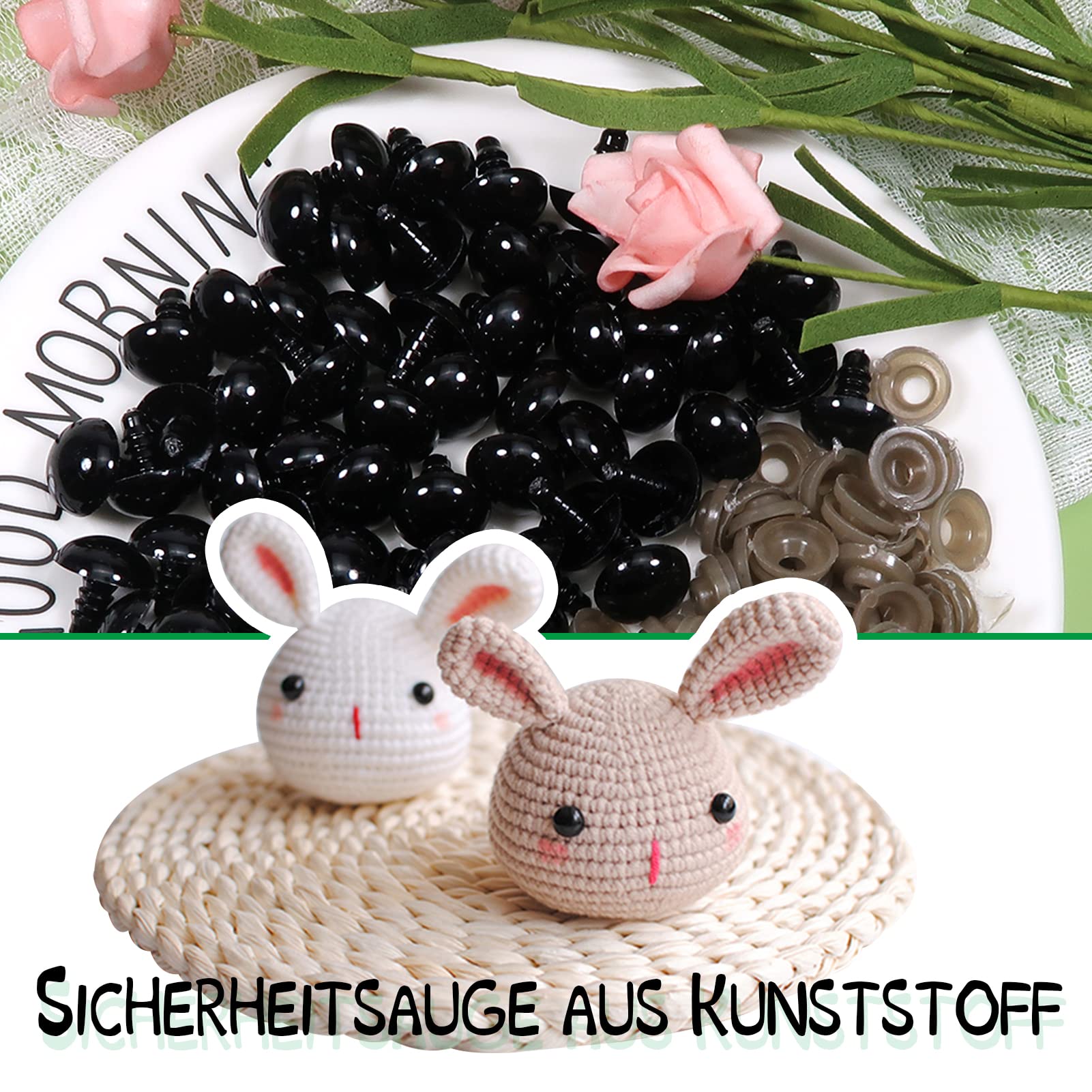 Occhi Sicurezza Per Bambole TOAOB - 50 Pezzi 14mm Nero Con Rondelle Per Lavoretti - Foto 5