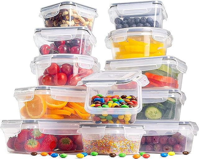 nuovva Airtight Food Storage Containers Set  Plastic Food Containers with Lids  Leak Proof Pantry & Kitchen Containers  24pcs (12 Containers + 12 Lids)