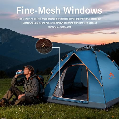 Miniatura 5 de Tienda de campaña impermeable de instalación rápida para 4 personas con red de insectos, tienda de campaña desplegable instantánea para acampar y