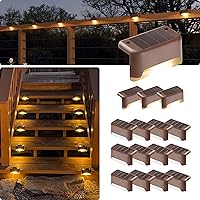 GIGALUMI 16 Pack Solar LED Deck Lights - Waterproof Warm White for Stairs, Steps, Fence, Railing, Patio & Yard