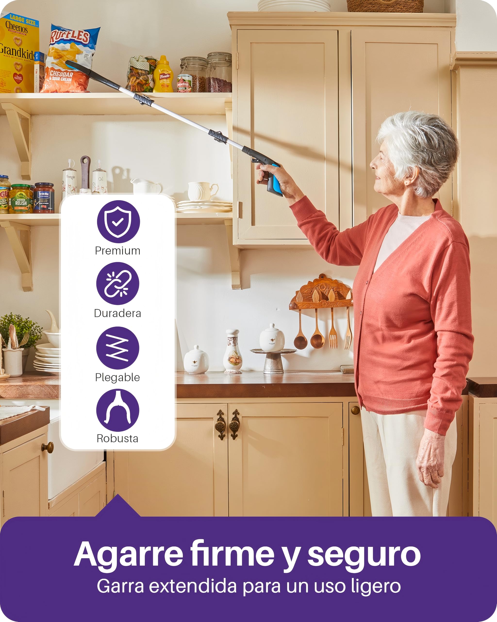 KEKOY Pinza Larga de 91 cm para Personas Mayores, Pinza Larga para Alcanzar Objetos Plegables con Pinza Antideslizante Rotatoria de 360°, Garra Extendida de 4" de Ancho con Imán (Azul,2 Piezas)
