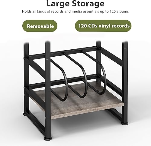 Miniatura 4 de Soporte para tocadiscos de vinilo de 3 niveles, mesa auxiliar para almacenamiento de álbumes, soporte para tocadiscos de 28 pulgadas de alto con