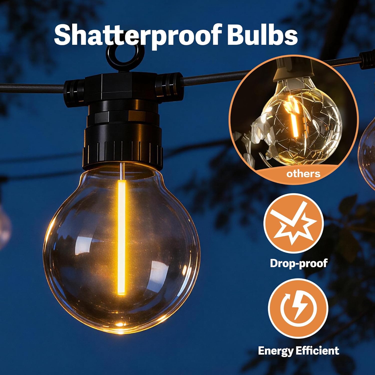 50FT Outdoor String Lights with Remote, 20 Dimmable Shatterproof LED G50 Bulbs, Waterproof Patio & Backyard Lights for Pergola, Deck, Garden, Bistro, Commercial Grade Hanging Lights
