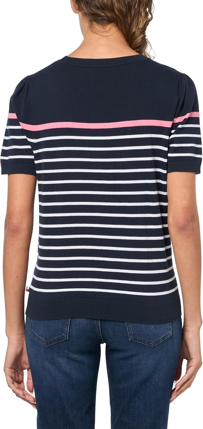 Tommy Hilfiger Womens Short Sleeve Striped Crewneck Pullover Sweater - Image 2