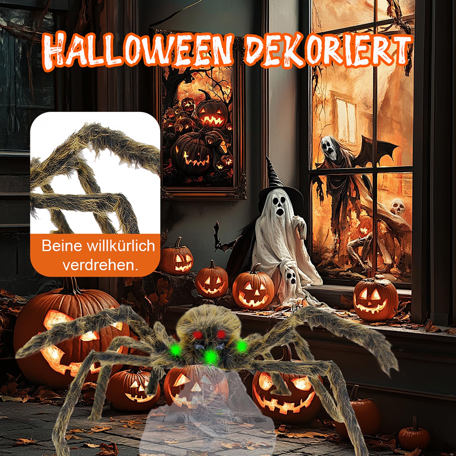 Halloween Deko Outdoor Spinne,Hüpfende Schreiende Spinne mit LED Augen für Außen Innen, Party Garten, Spukhäuser Deko