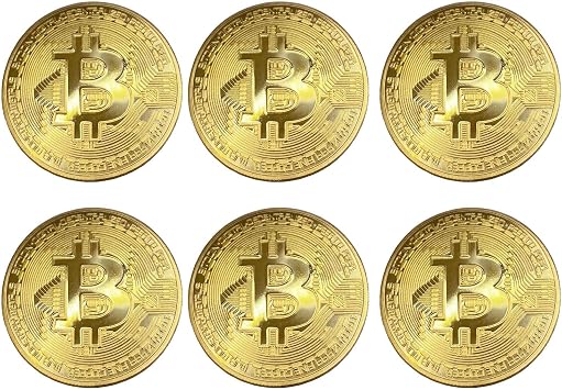 6PCS Gold Plated Bitcoin Coins,Gold Plated Bitcoin for Commemoration,Physical Bitcoin with Protective Case for Crypto Enthusiasts, Coin Collectors and Gifts