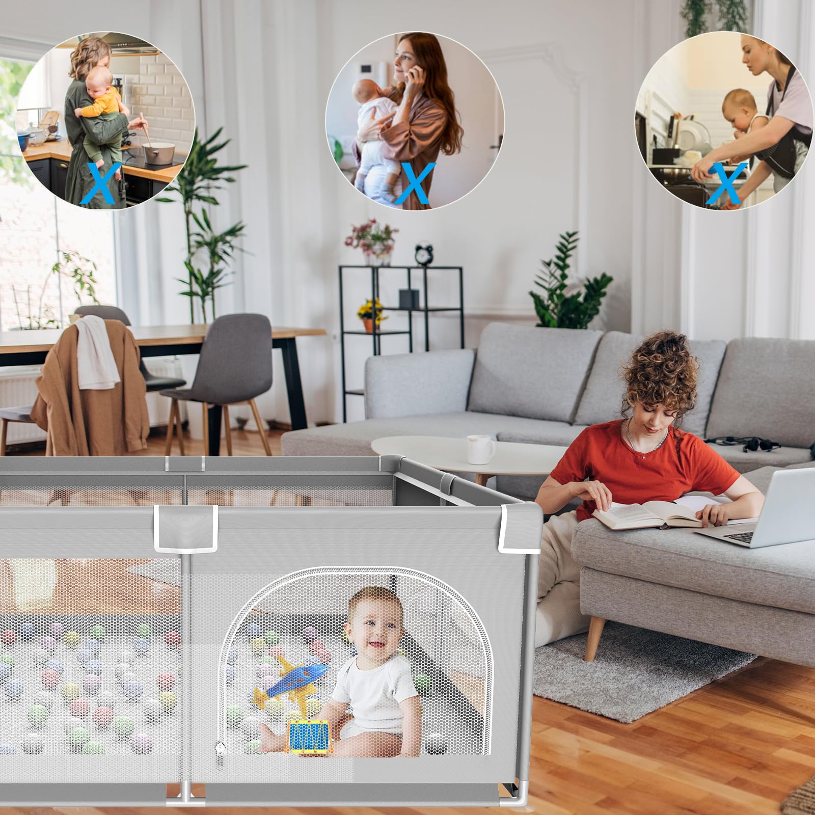 Parc Bebe, 125cm Parc Bébé Pliable avec Maille Douce Respirante, Parc Enfant avec Base Antidérapante et Porte Zippée, Espace d'activités pour Enfants Intérieure et Extérieure, de 0 à 6 Ans