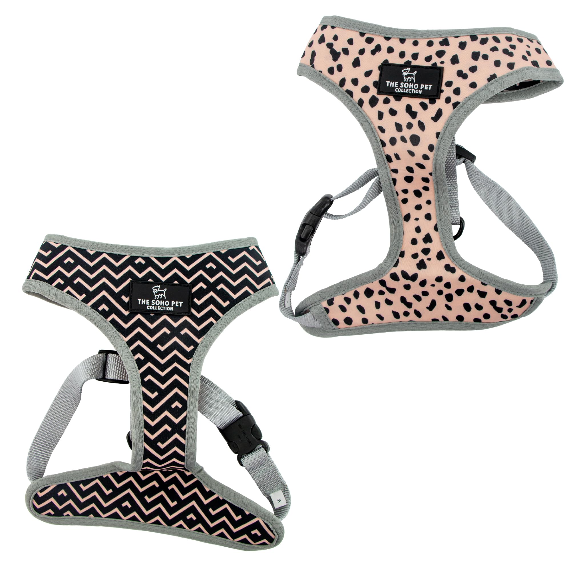 Ancol Dog Harness - Reversible - Dalmatian Print - Zigzag Design - Size 23 - Black/Beige