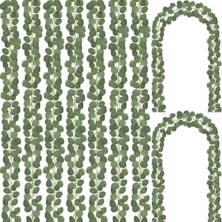 CQURE 14 Pack Eucalyptus Garland, Artificial Greenery Garland Spring Faux Eucalyptus Leaves Table Vines for Wedding Backdrop Fireplace Arch Door Wall Room Decor(98FT)