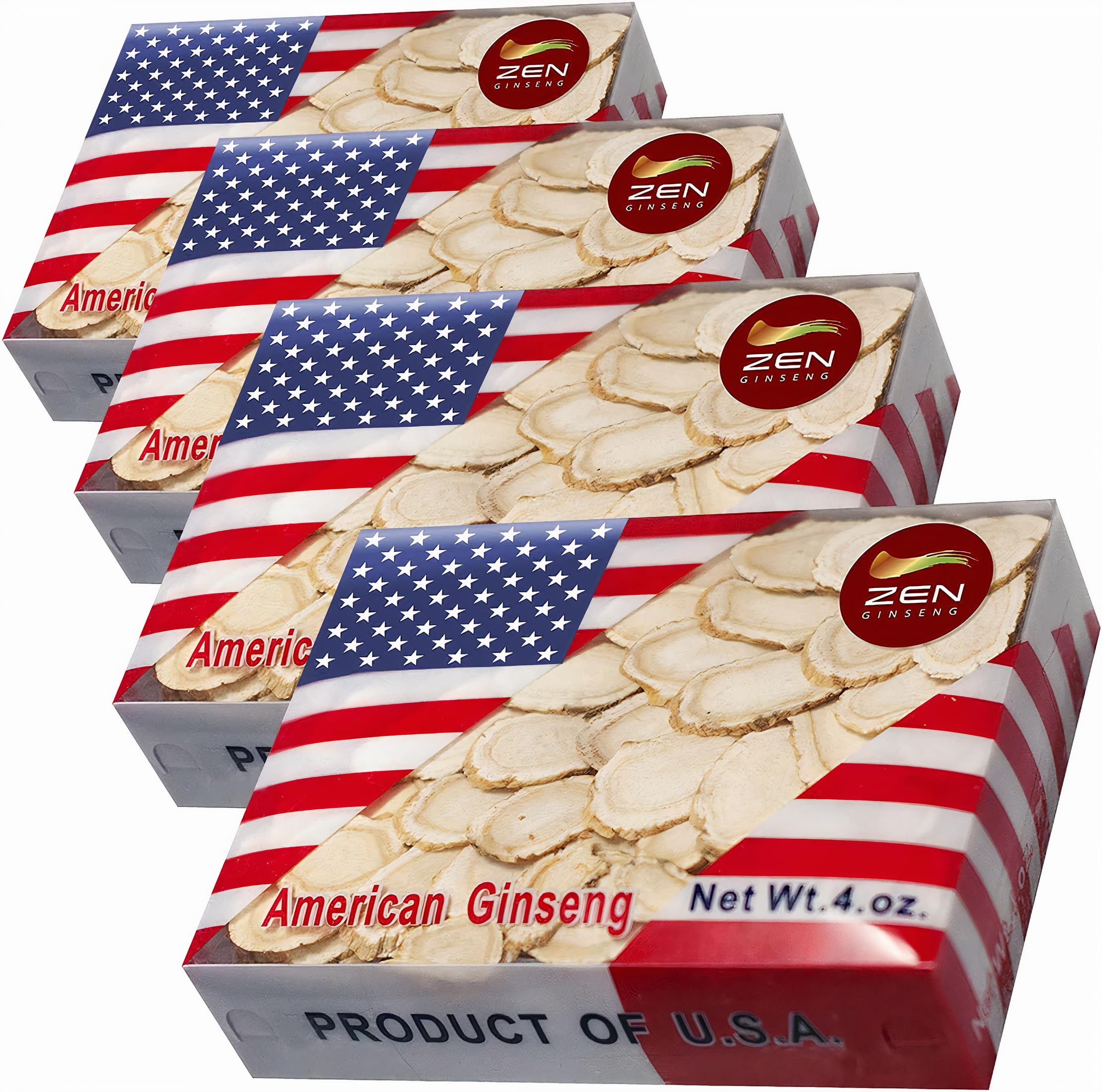 Zen Ginseng Ginseng americano de Wisconsin em fatias, 113 g, pacote com 4