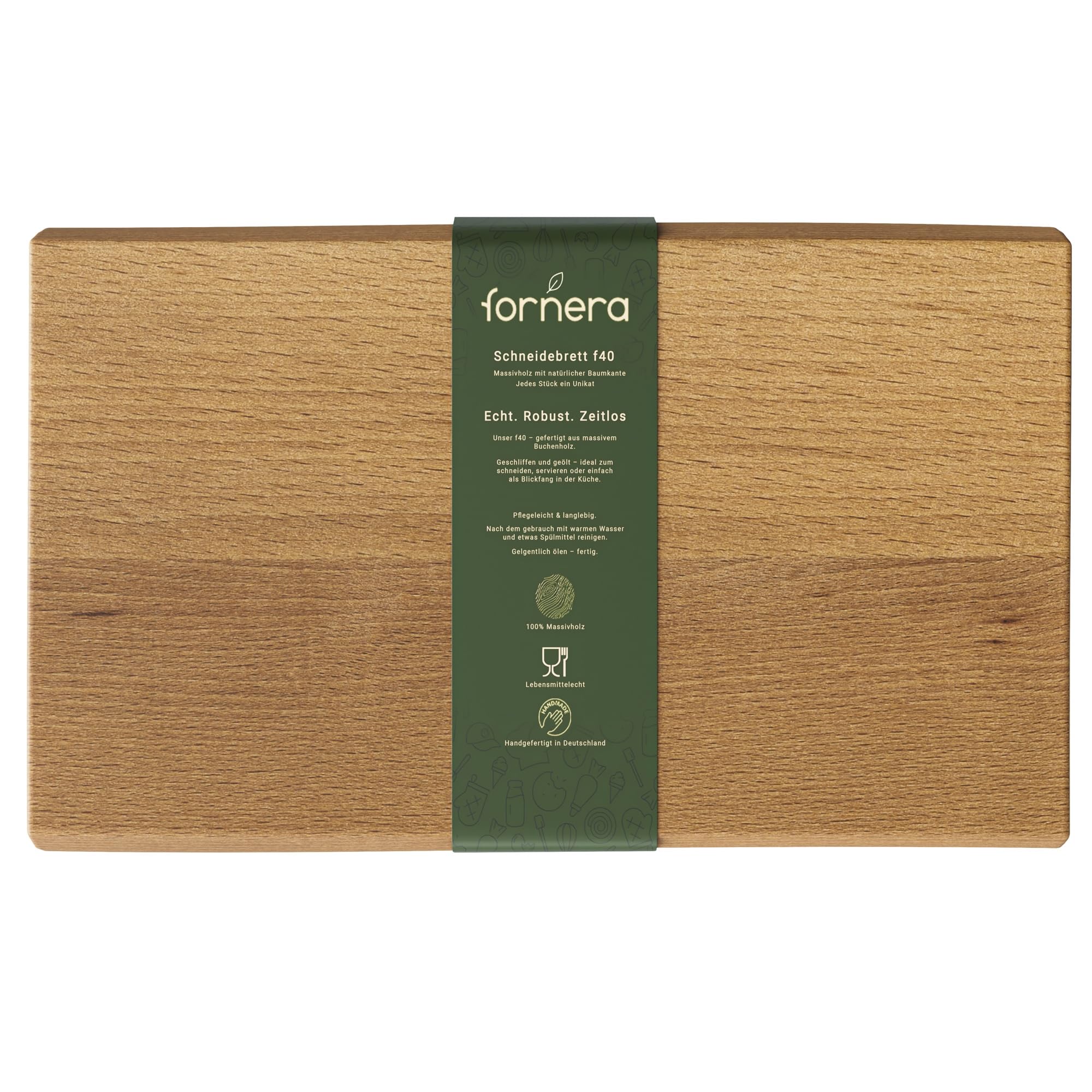 f40 Massivholz Schneidebrett mit Baumkante, Großes Schneidebrett für die Küche, Holzschneidebrett, Servierbrett, aus massiver Buche, geölt, Made in Germany, Maße HxBxT: 3x(32-37) x50 cm