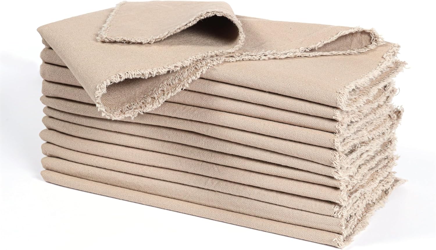 Ramanta Home Cloth Napkins Set of 12 Desert Beige 18x18 Inch - Spring Soft & Durable Frayed Dinner Napkin for Easter Wedding, Birthday | Heavy Weight Fabric Table Linen for Everyday Use Family Dinners