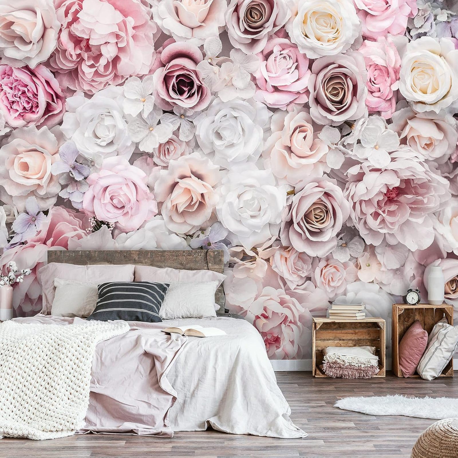 Kfjhgbdshhj 3D Mural Photo Mural-Wallpaper Flowers Pink Peony Romantic Roses Living Room Bedroom,350Cmx256cm Poster - Wall Sticker - Frameless Picture