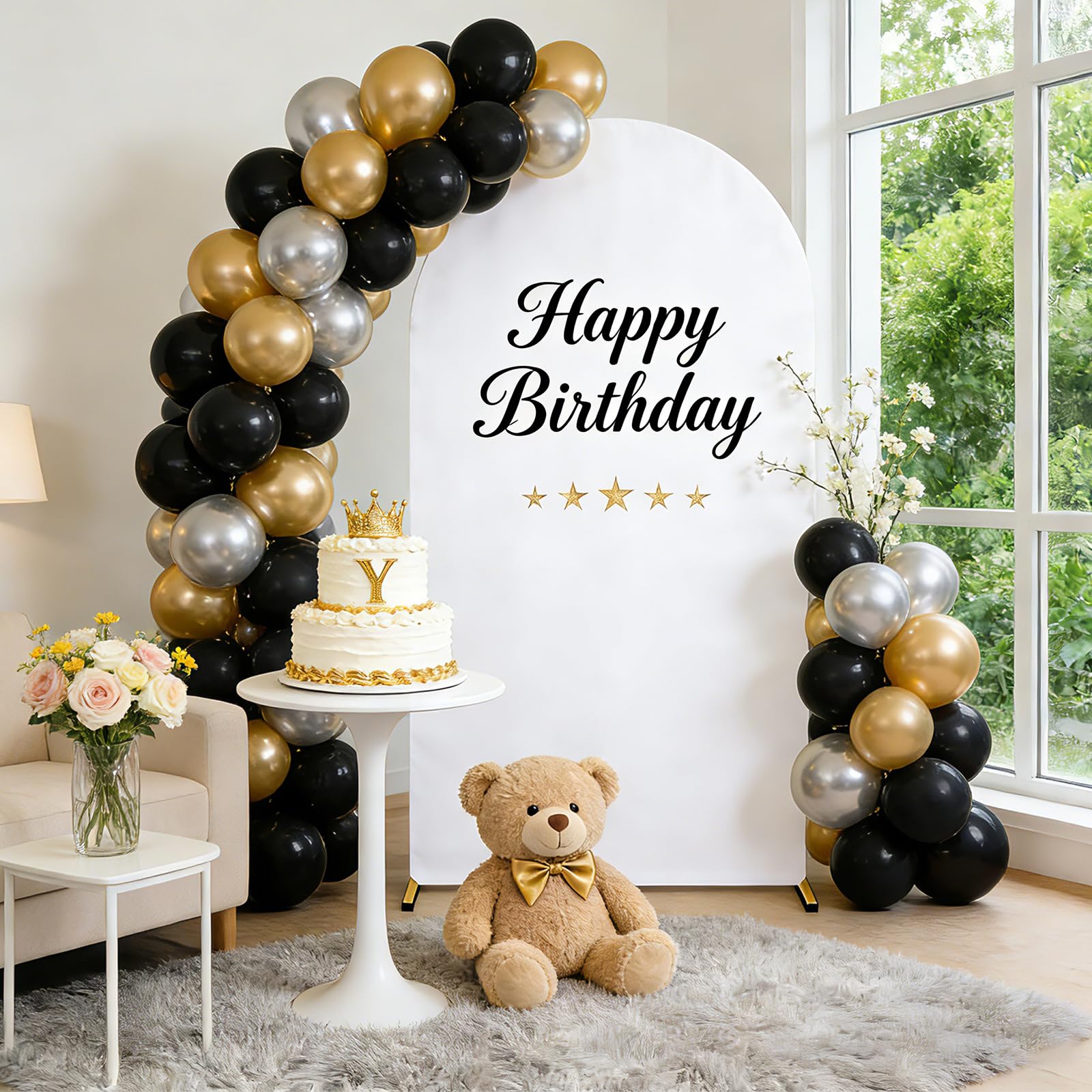 Cubierta de fondo de arco, parte superior redonda, doble cara, cubierta de arco de boda para boda, decoración de fiesta, cumpleaños, baby shower, banquete (Blanco, 1.2 * 2.2m)