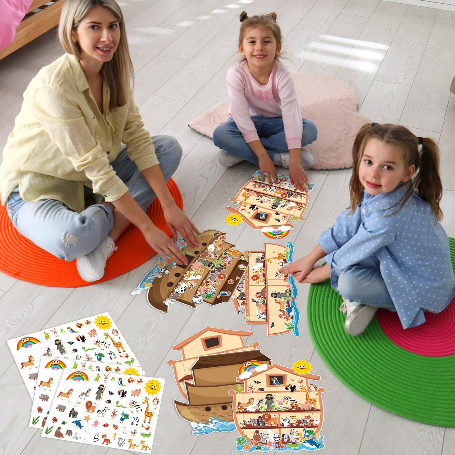 Tenceur 24 Sets Noah's Ark Sticker Scene Including 24 Pcs Noah's Ark Backgrounds and 24 Sheets Animal Stickers, Sunday School Crafts Activities Decorations