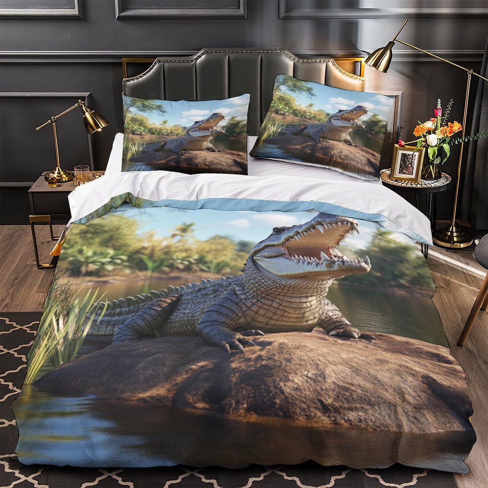 Housse de couette 3D imprimé animal sauvage avec drap de couette microfibre