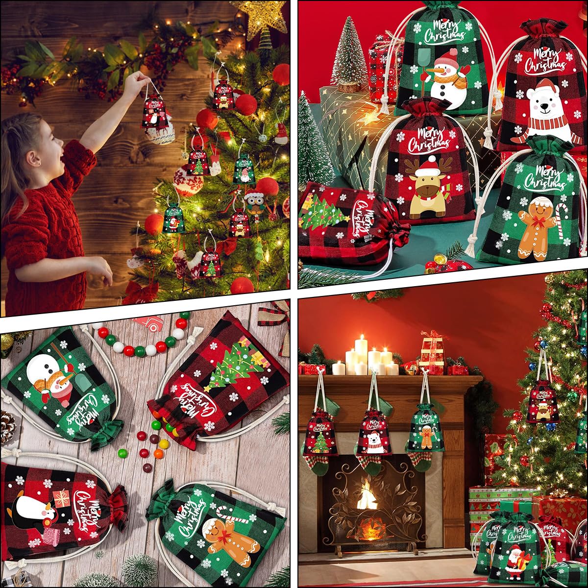 Juego De 6 Medias De Navidad De Arpillera - Grandes, Para Colgar En El Árbol O Chimenea, Decoración Y Bolsa De Regalos