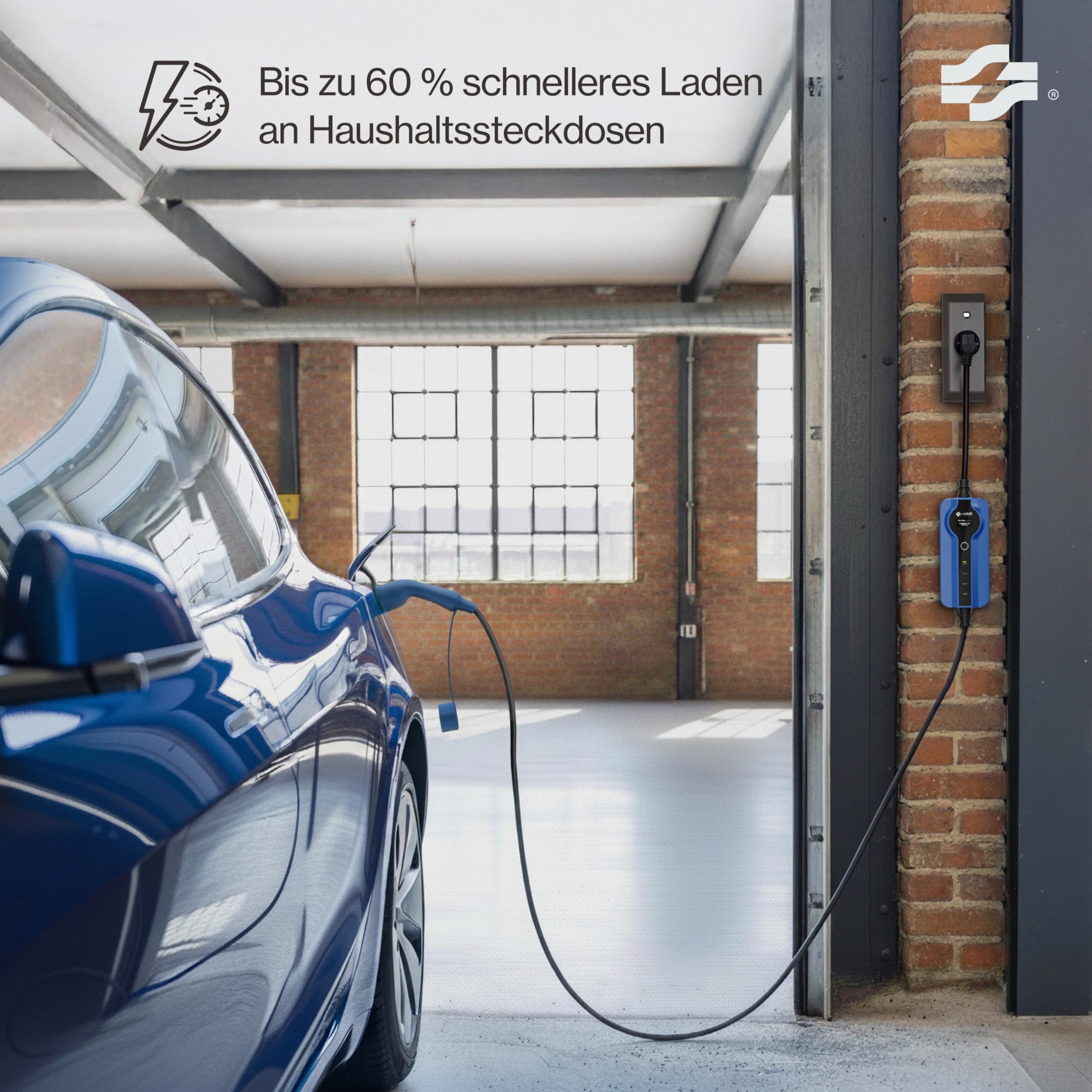 VOLDT Typ 2 Ladekabel Schuko 3,7 kW, 1-phasig, 8A - 16A, verstellbare EV-Ladegerät mit steuerbarer Digitalanzeige für Elektroauto, Ladekabel für Elektrofahrzeuge, IP67 wasserdich