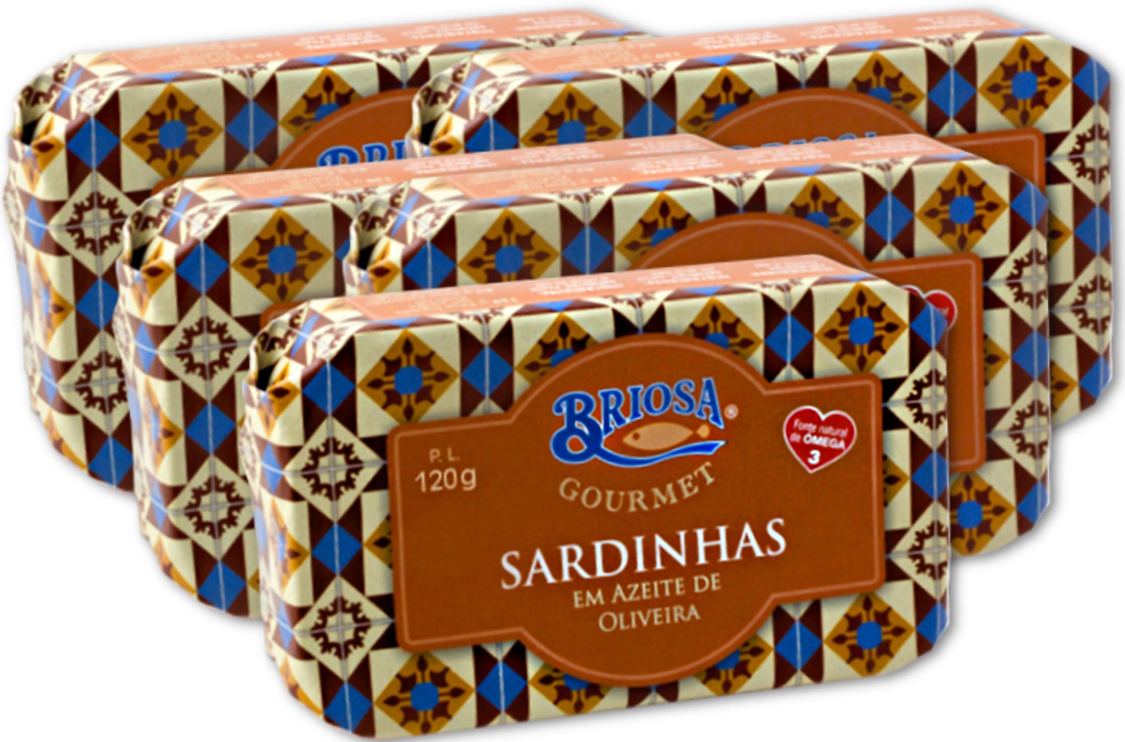 Briosa Gourmet Sardines in Olive oil - Tinned and packaged by Hand - Rich in Omega-3 - 5 tins x 120 g | Portugal