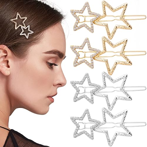 OIIKI Pinzas para el cabello de estrella, 8 piezas, pasadores de pelo de estrella, elegantes pinzas de metal con diamantes de imitación, horquillas